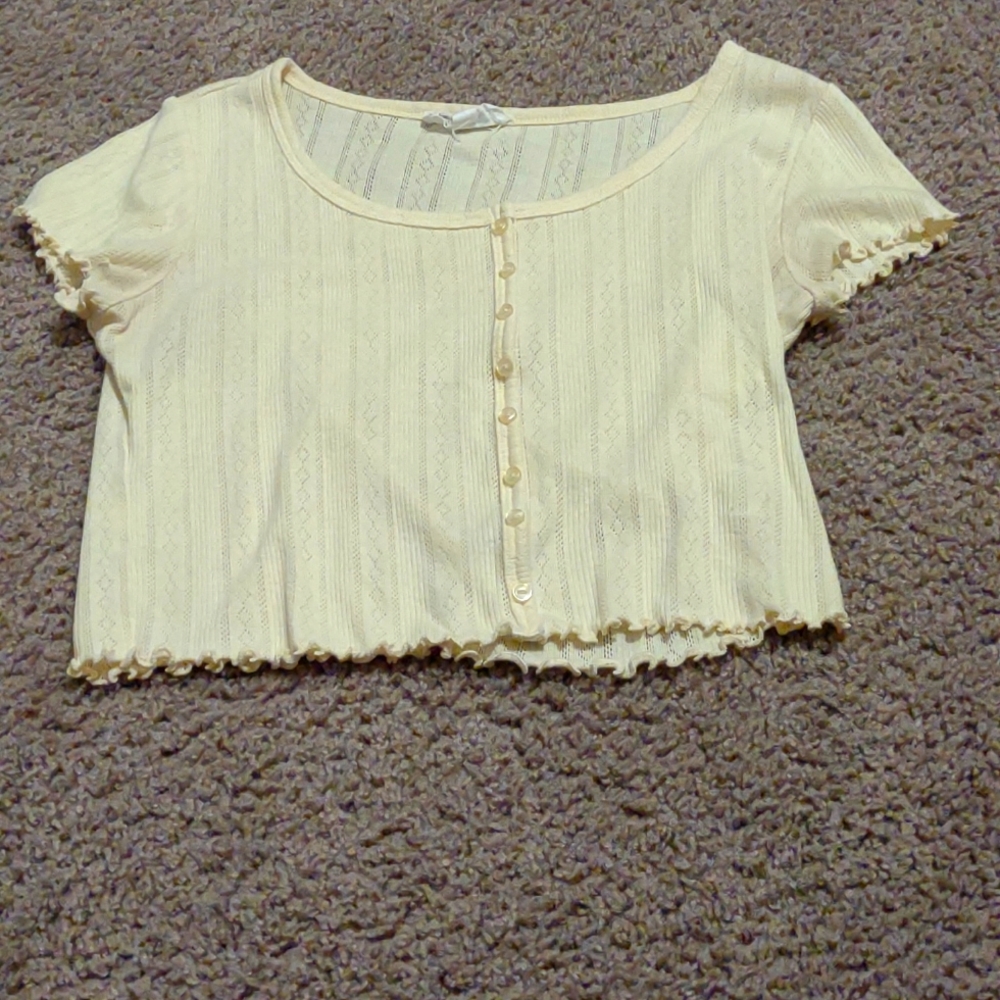 Cute and trendy cropped yellow lace top